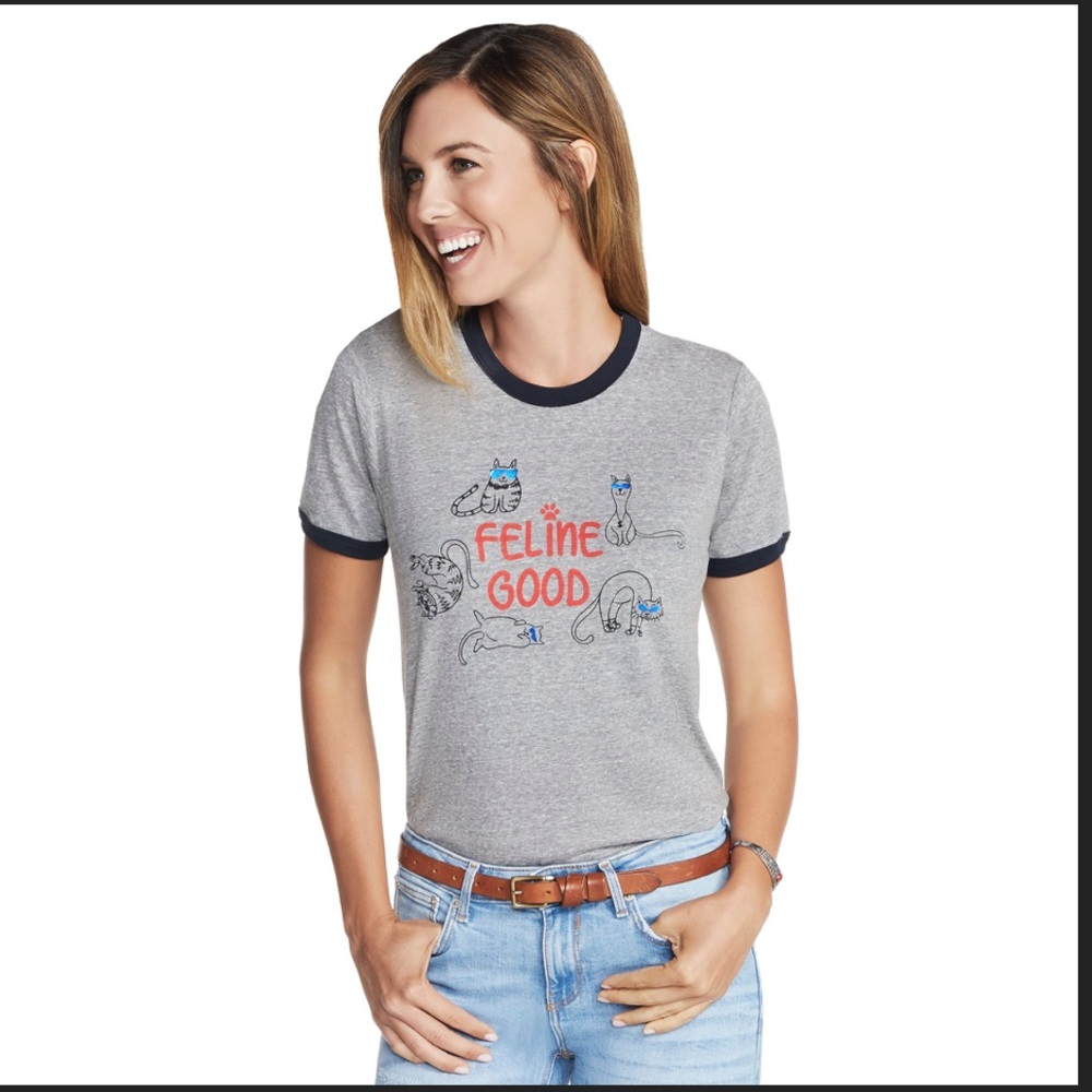 BOBS from Skechers feline good graphic short sleeve t-shirt size large